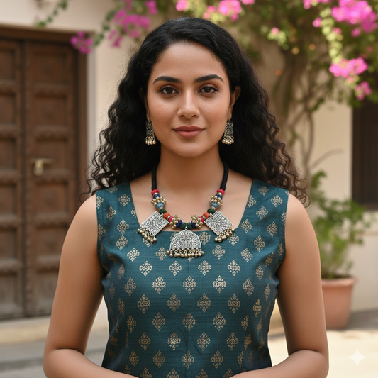 The Cheerful Necklace Set in Multicolor Thread