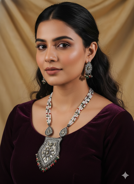 The Candescent Buds Necklace Set in White Kundan Stone