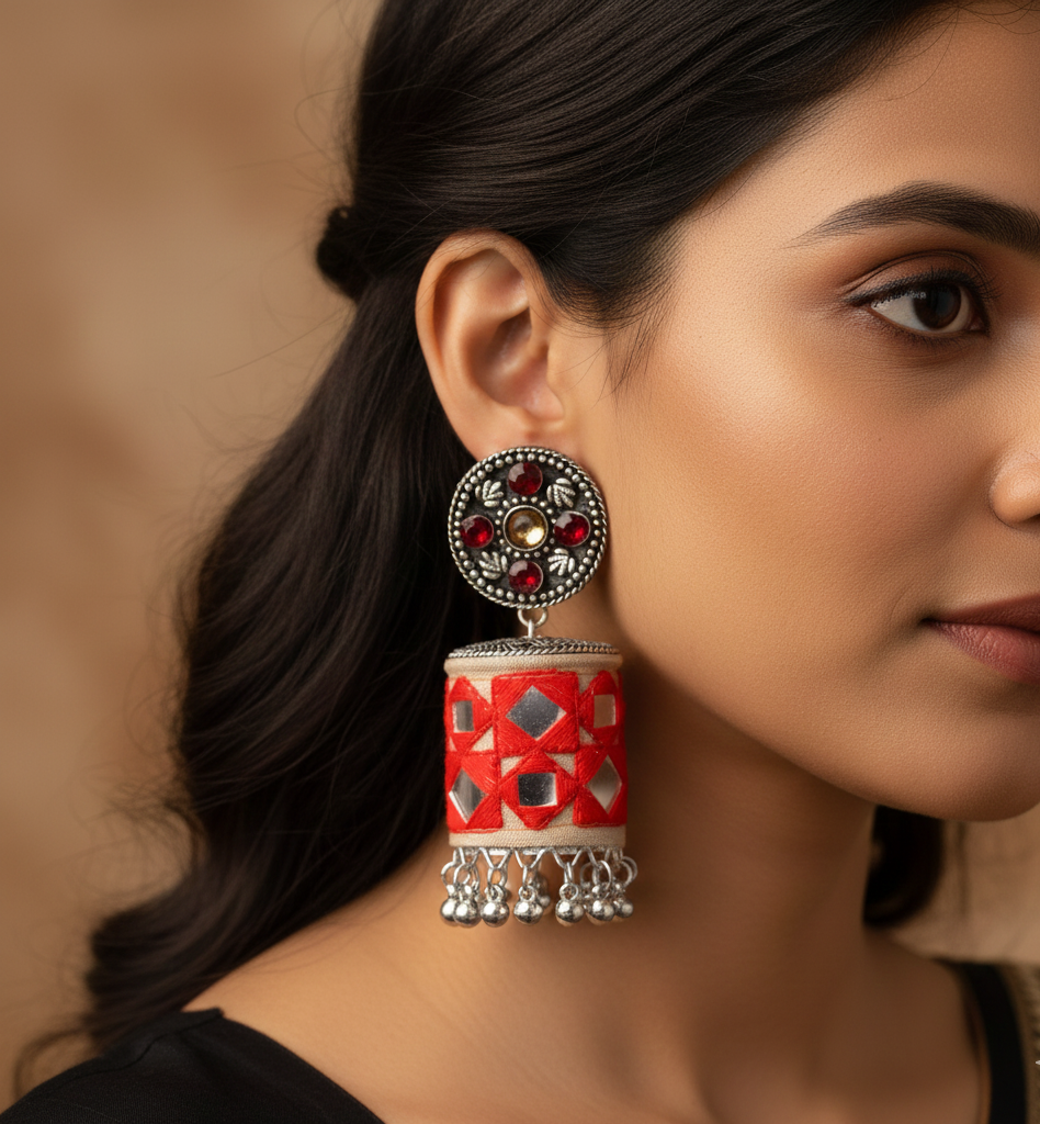 The Artwork Earring in Red & Off-White
