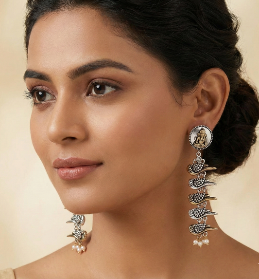 Tranquil Ganpati Long Earrings in Dual Tone