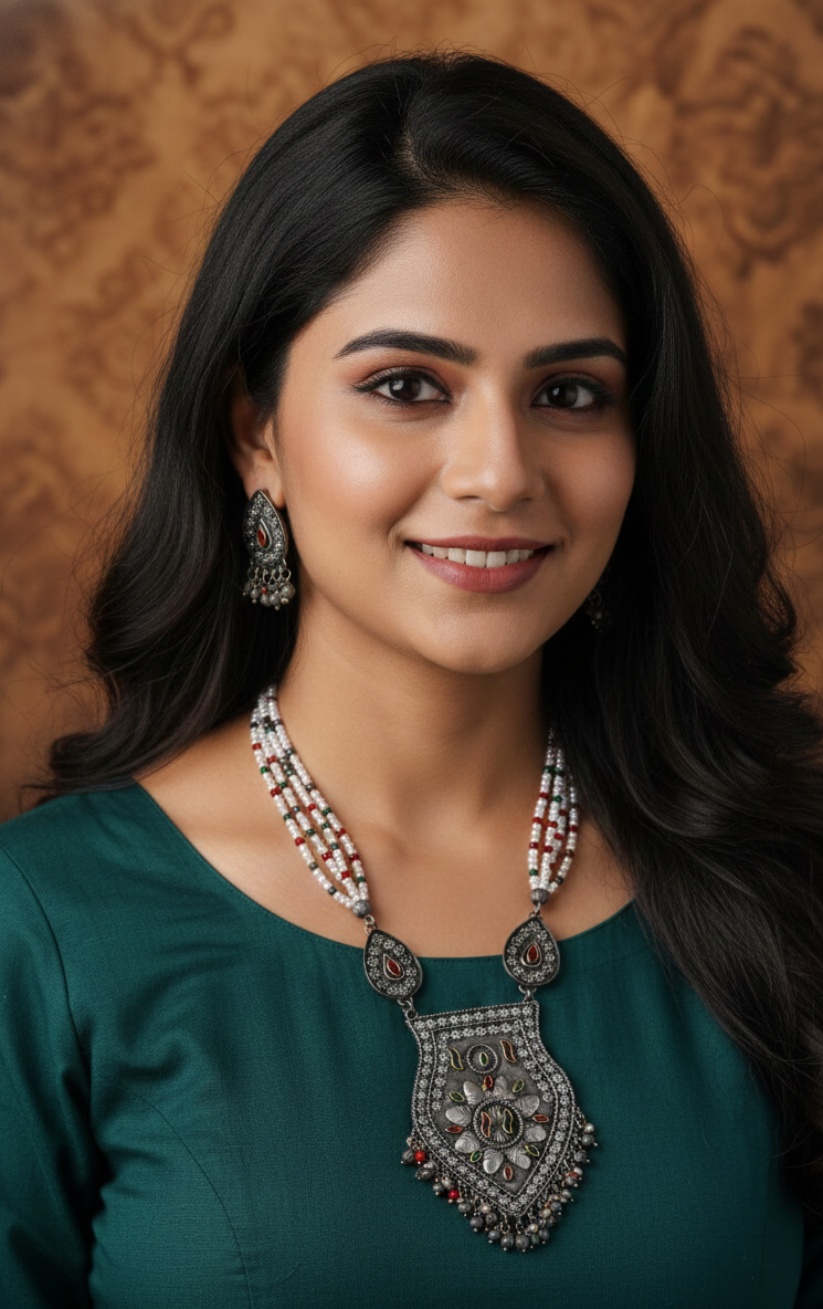 The Candescent Buds Necklace Set in Red & Green Kundan Stone