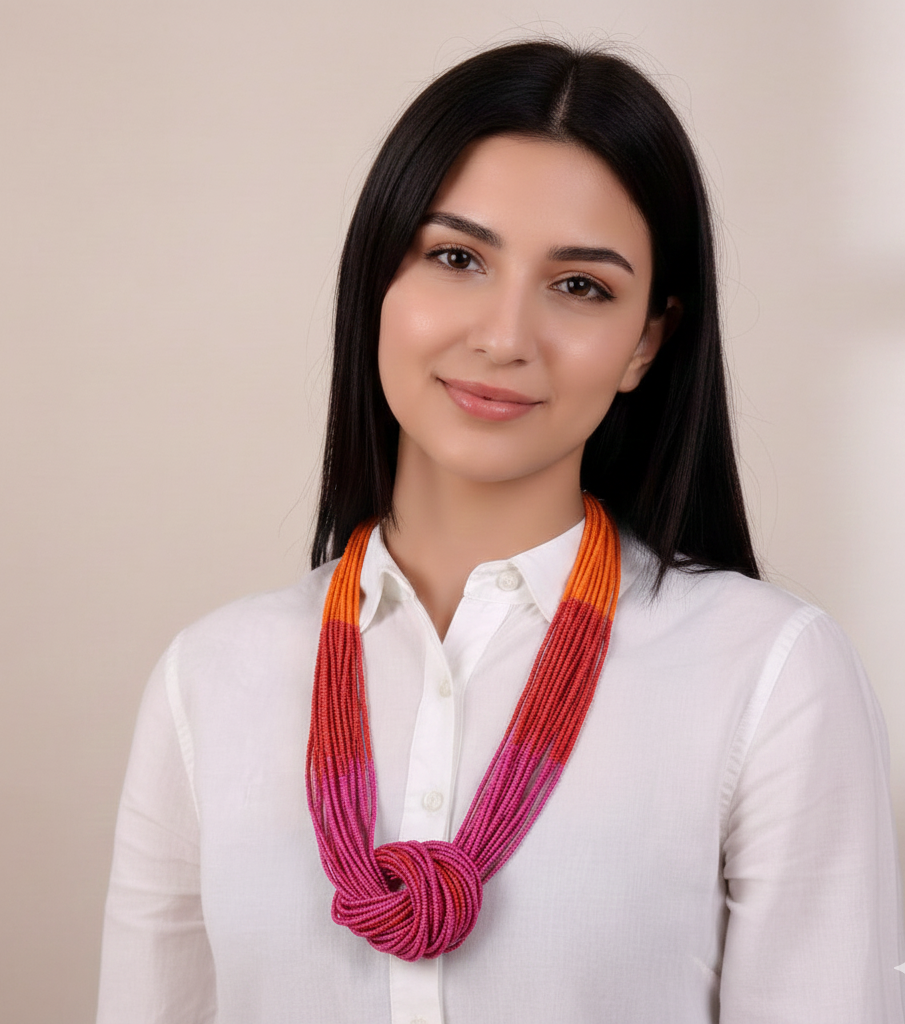 Boho Beaded Necklace with three color punch (Pink & Orange)