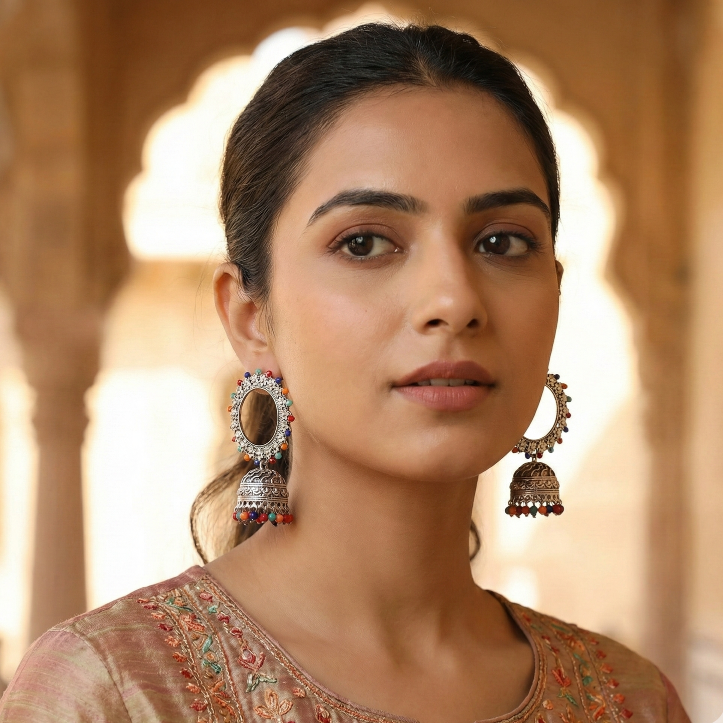 Endearing Earrings with Jhoomer in Multicolor