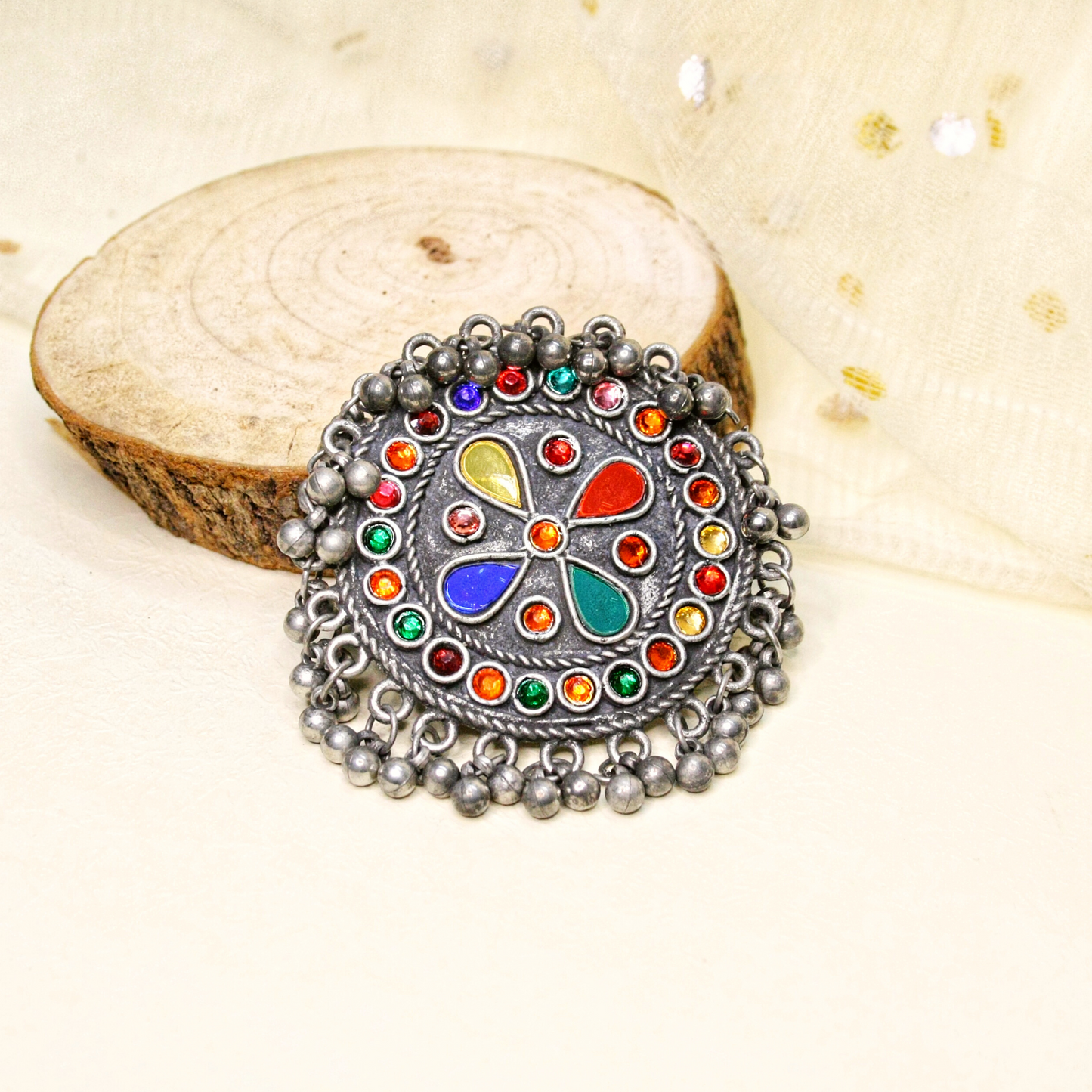 The Color Droplet Afghani Adjustable Ring
