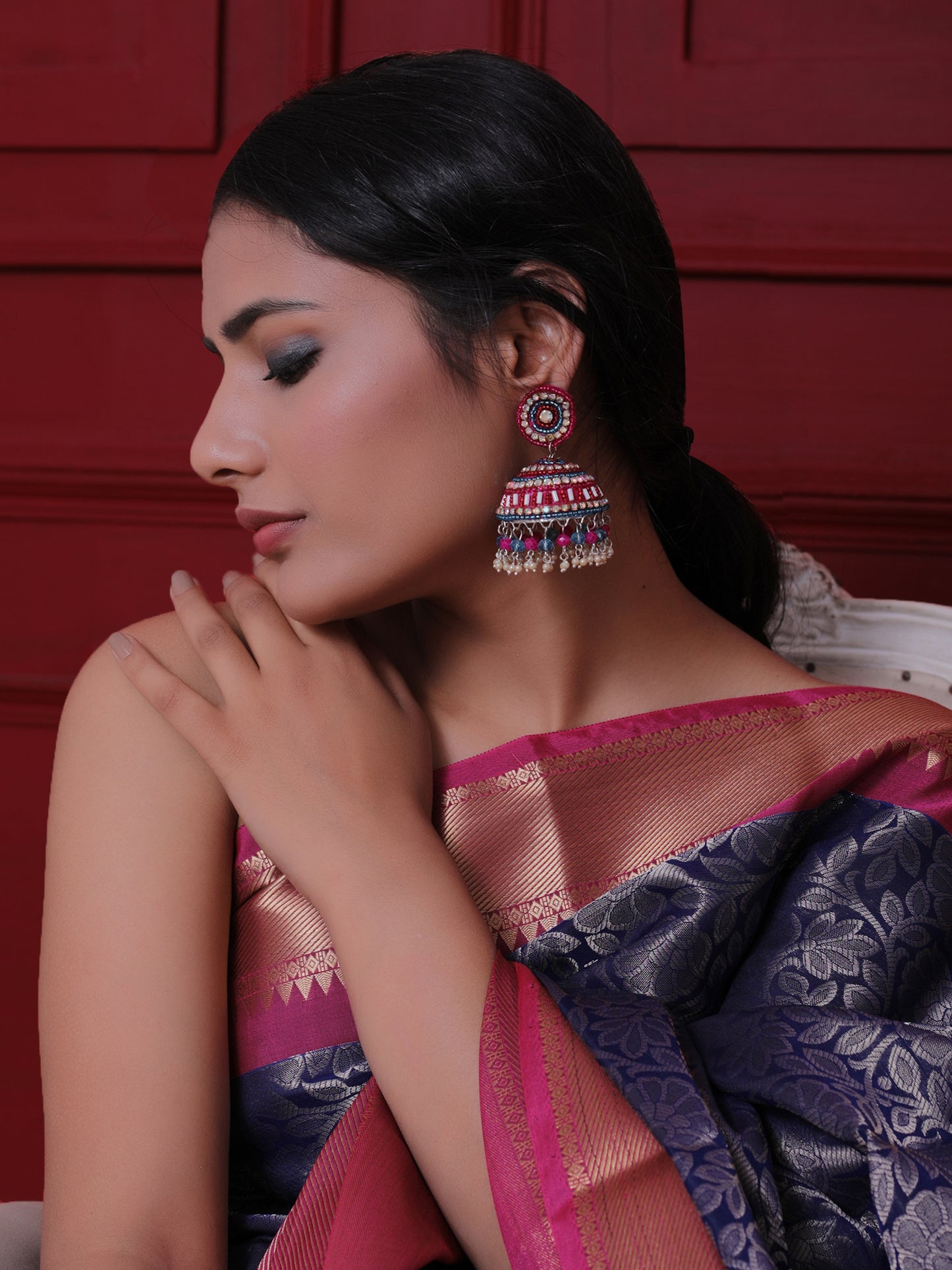 The Flamboyant Fiery Fairy Jhumkas in Pink & Turquoise Blue