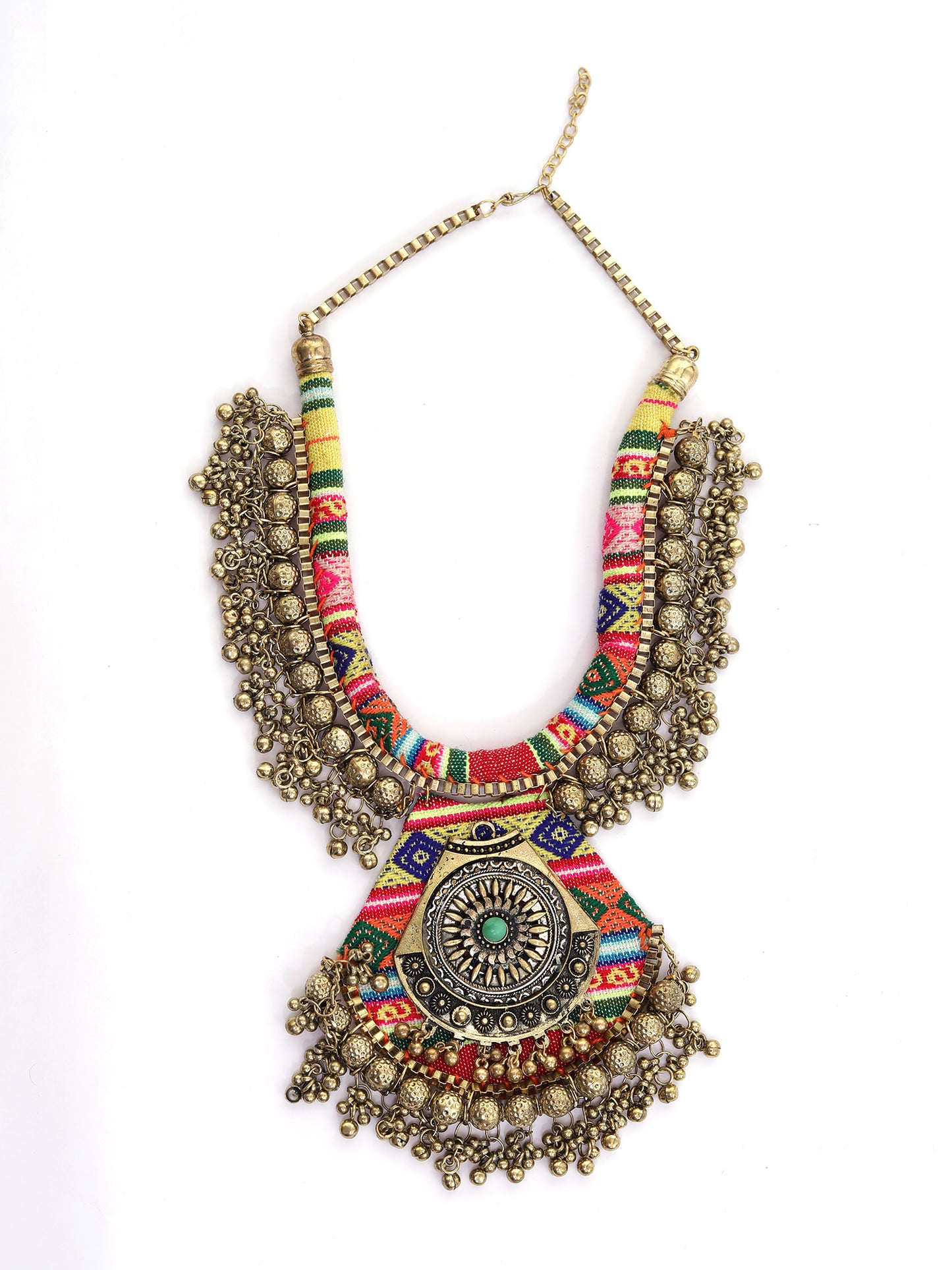 Red & Yellow Boho Necklace in Golden