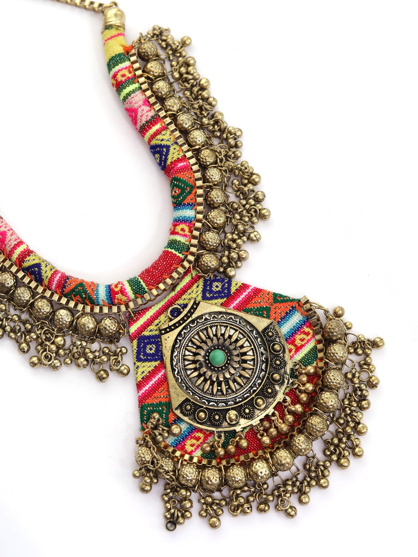 Red & Yellow Boho Necklace in Golden