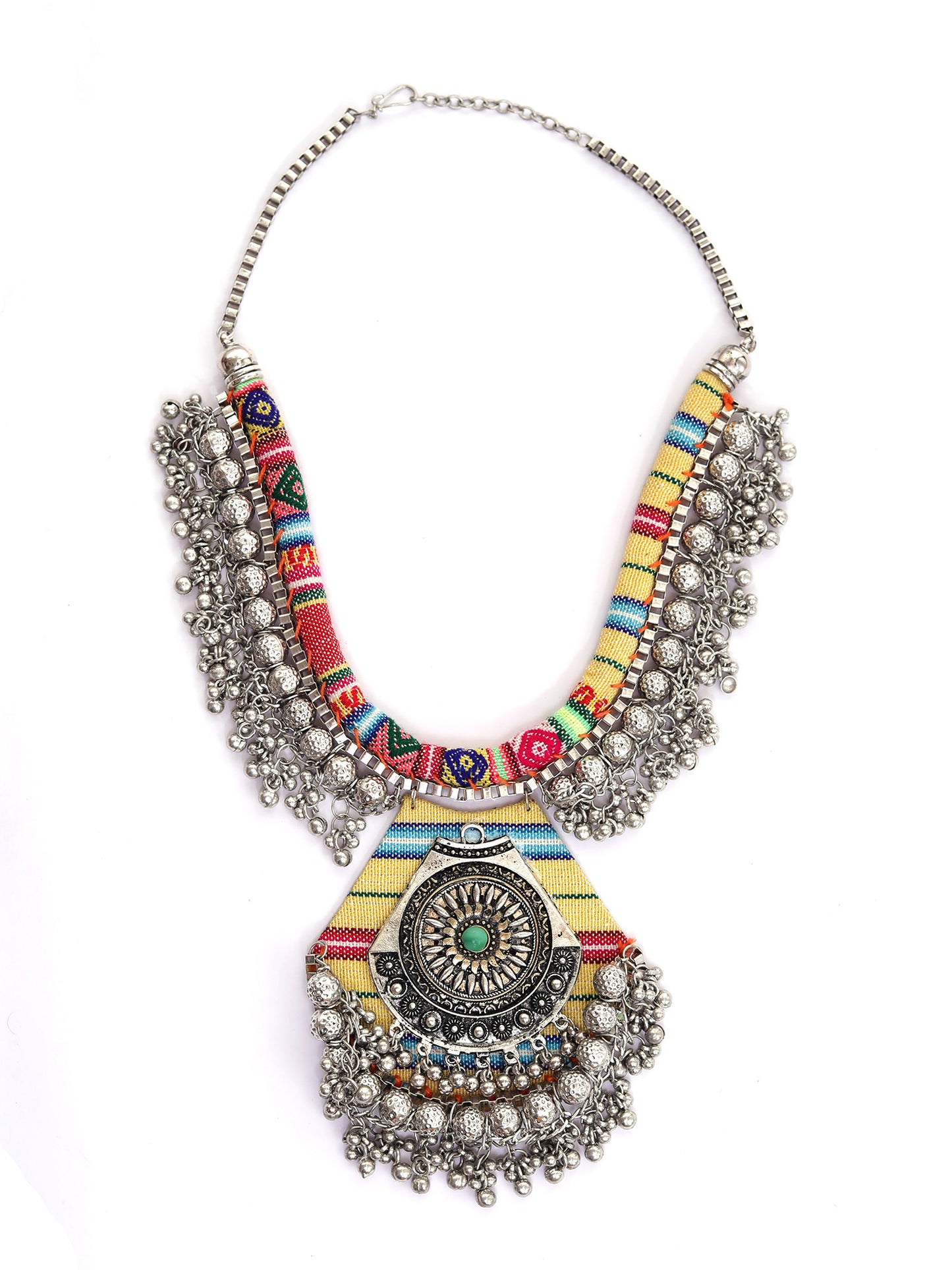 Red & Yellow Boho Necklace in Silver