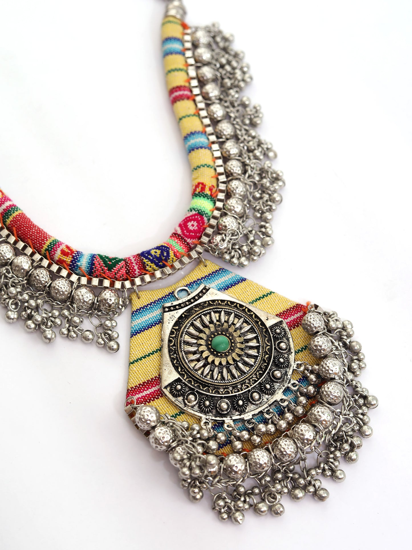 Red & Yellow Boho Necklace in Silver