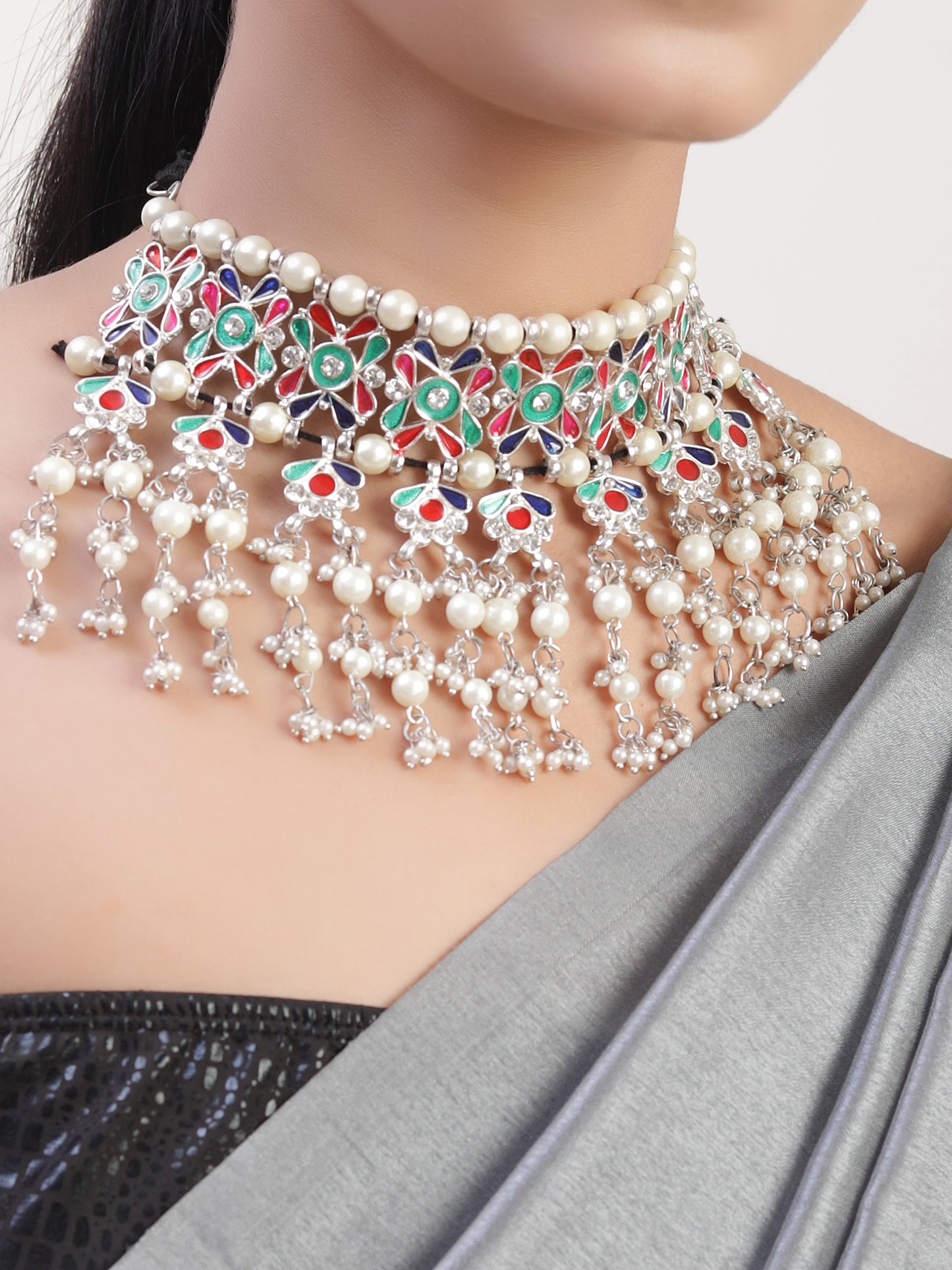 The Beady Pearly Meena Royal Necklace in Multicolor