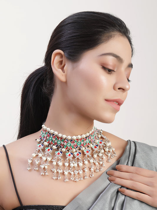 The Beady Pearly Meena Royal Necklace in Multicolor