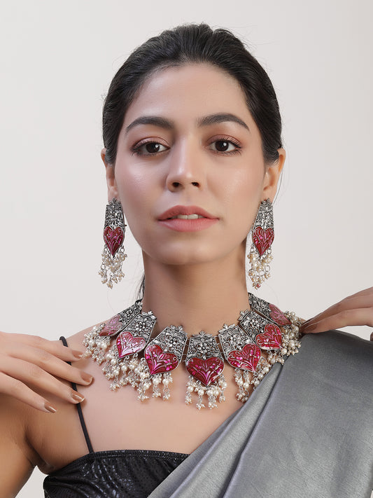 The Aster Mulberry Meena Choker Set in Magenta