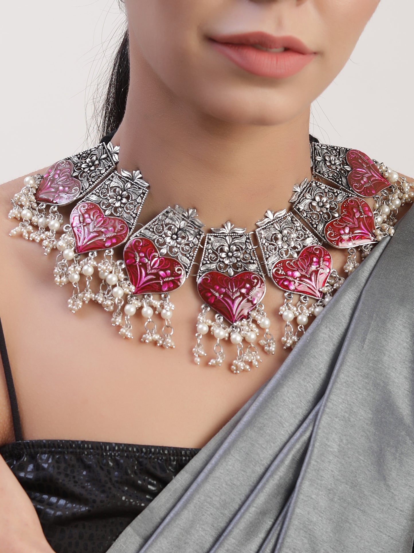 The Aster Mulberry Meena Choker Set in Magenta