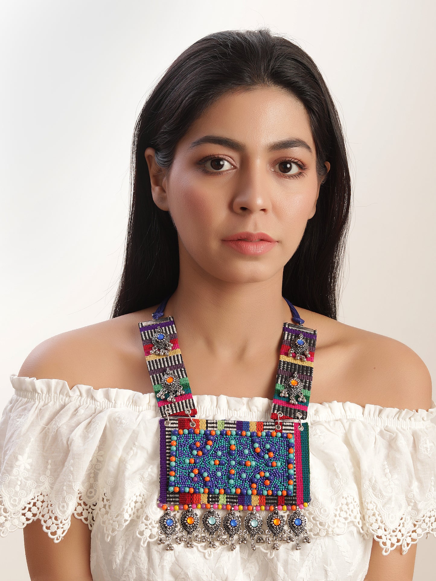 The Boho Pixelated Necklace in Shades of Blue
