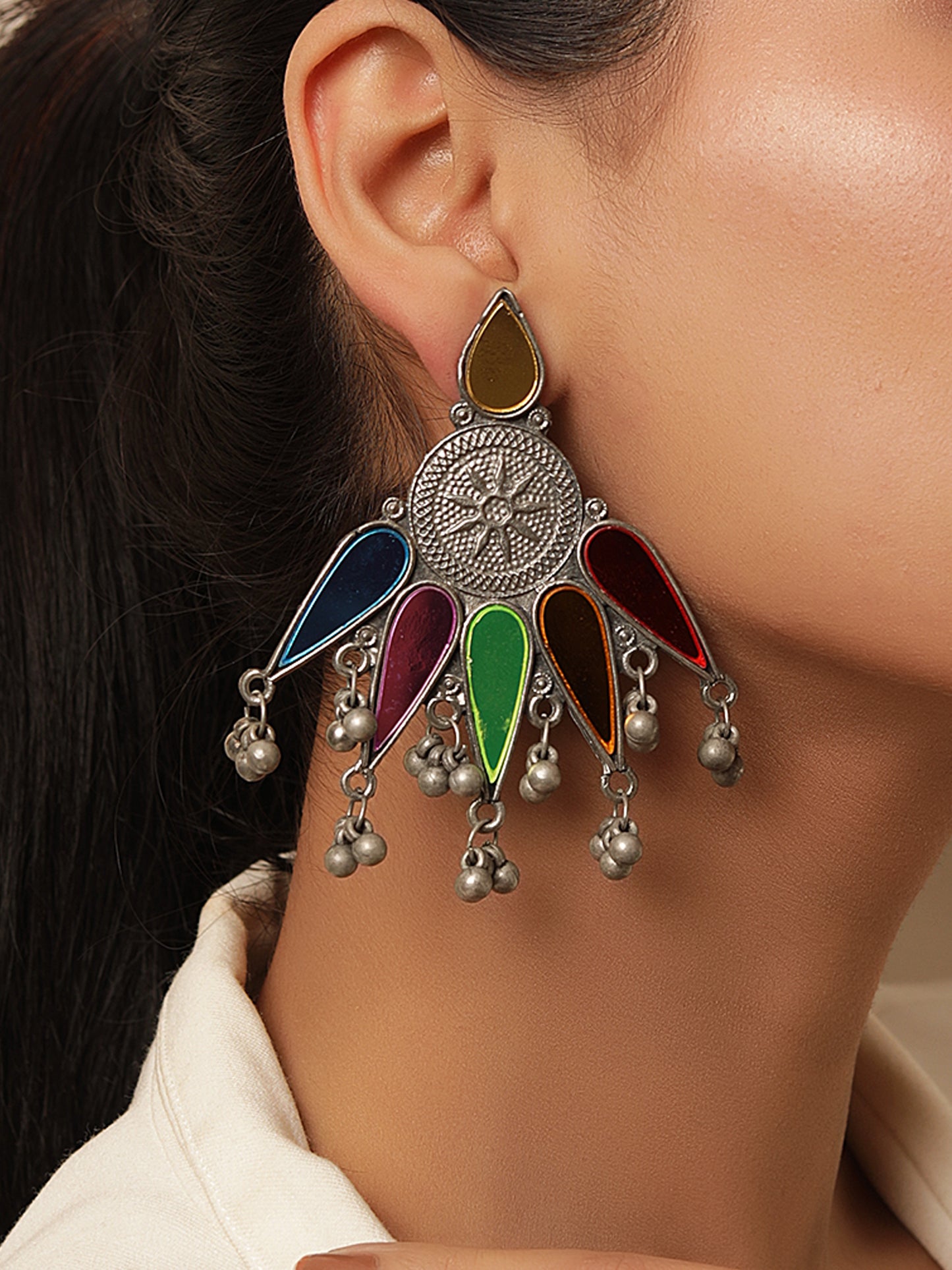 The Colorful Flamey Surya Chakra Afghan Earrings