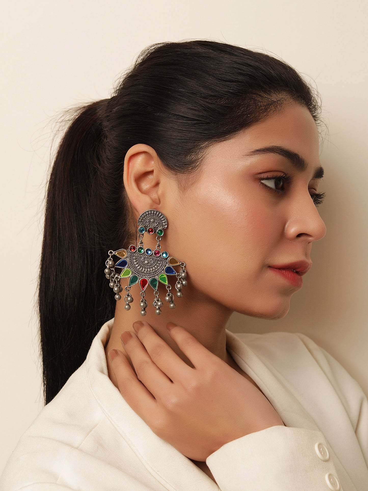 The Meenakari Spliced Moon Afghan Earrings