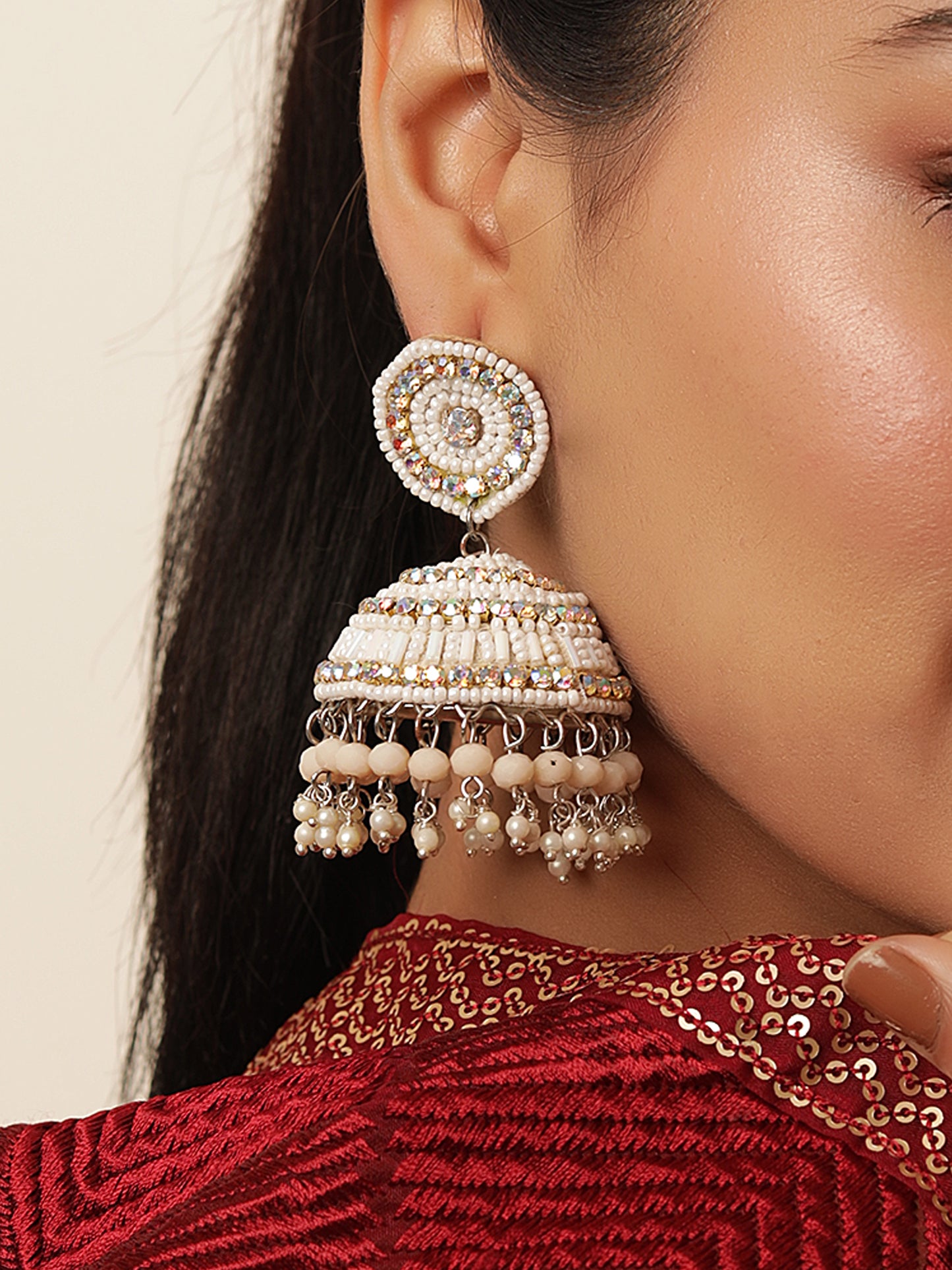 The Flamboyant Fiery Fairy Jhumkas in White