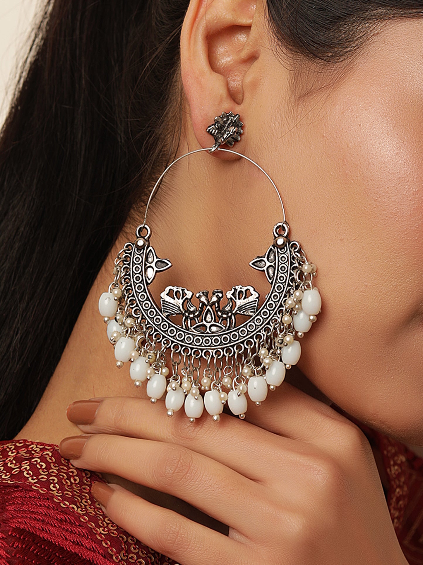 The Trinkly Love Bird Earrings with White Beads