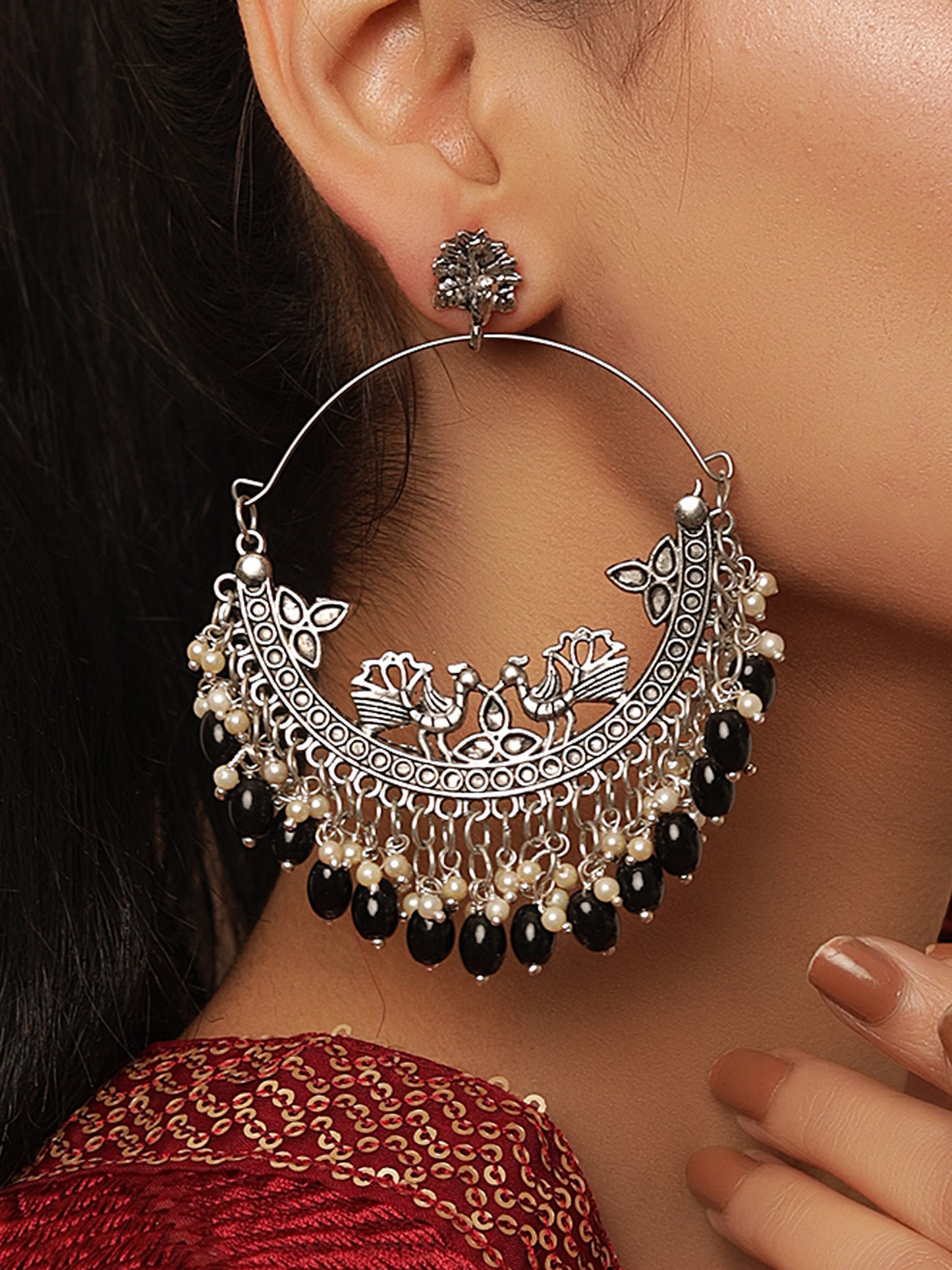The Trinkly Love Bird Earrings with Black Beads