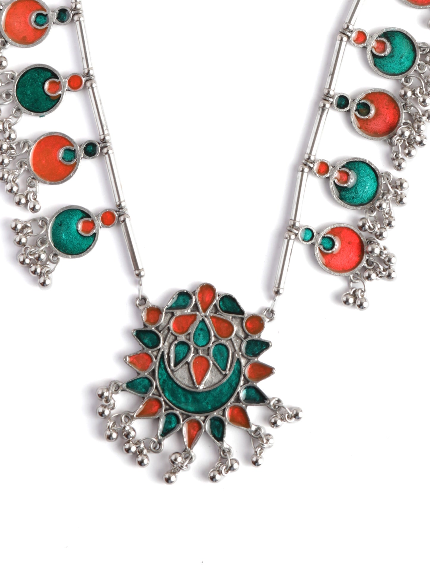 The Auriga Meenakari Necklace in Orange & Green