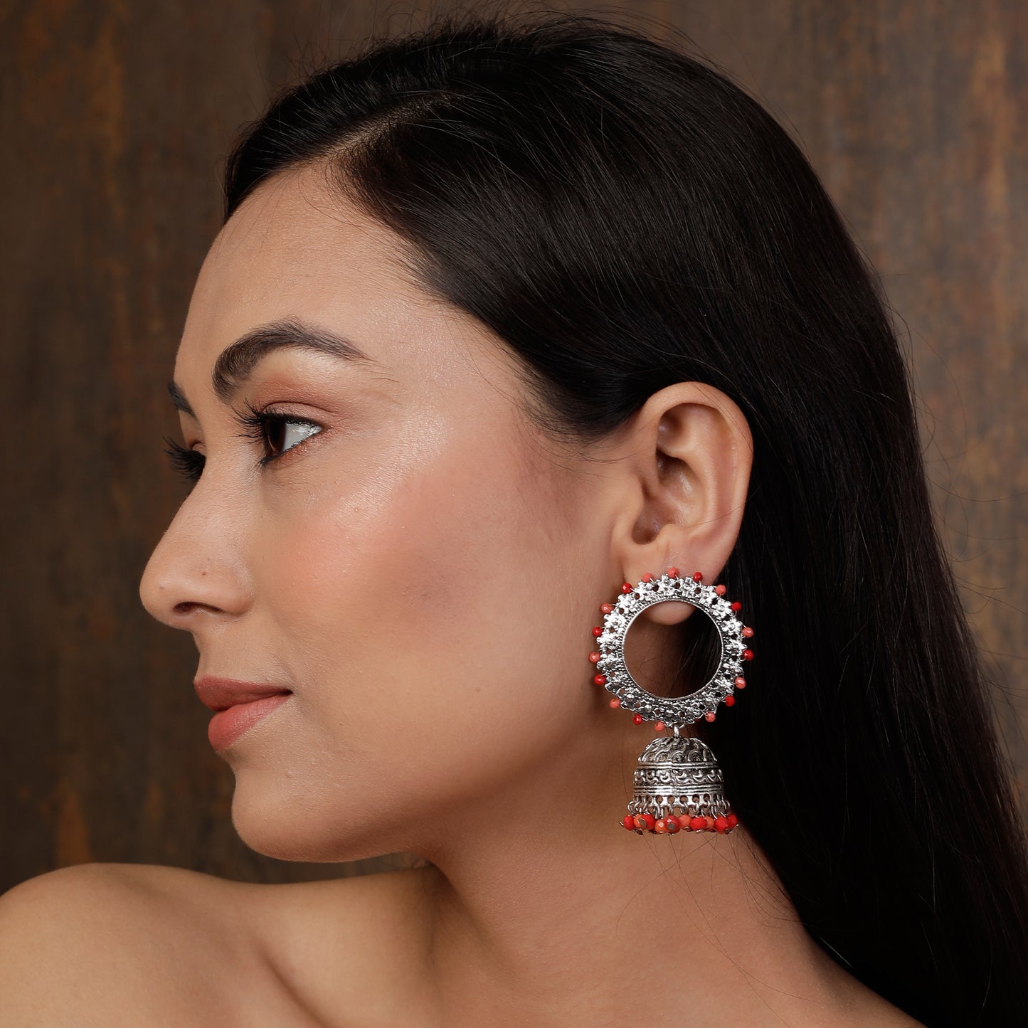 Endearing Earrings with Jhoomer in Red