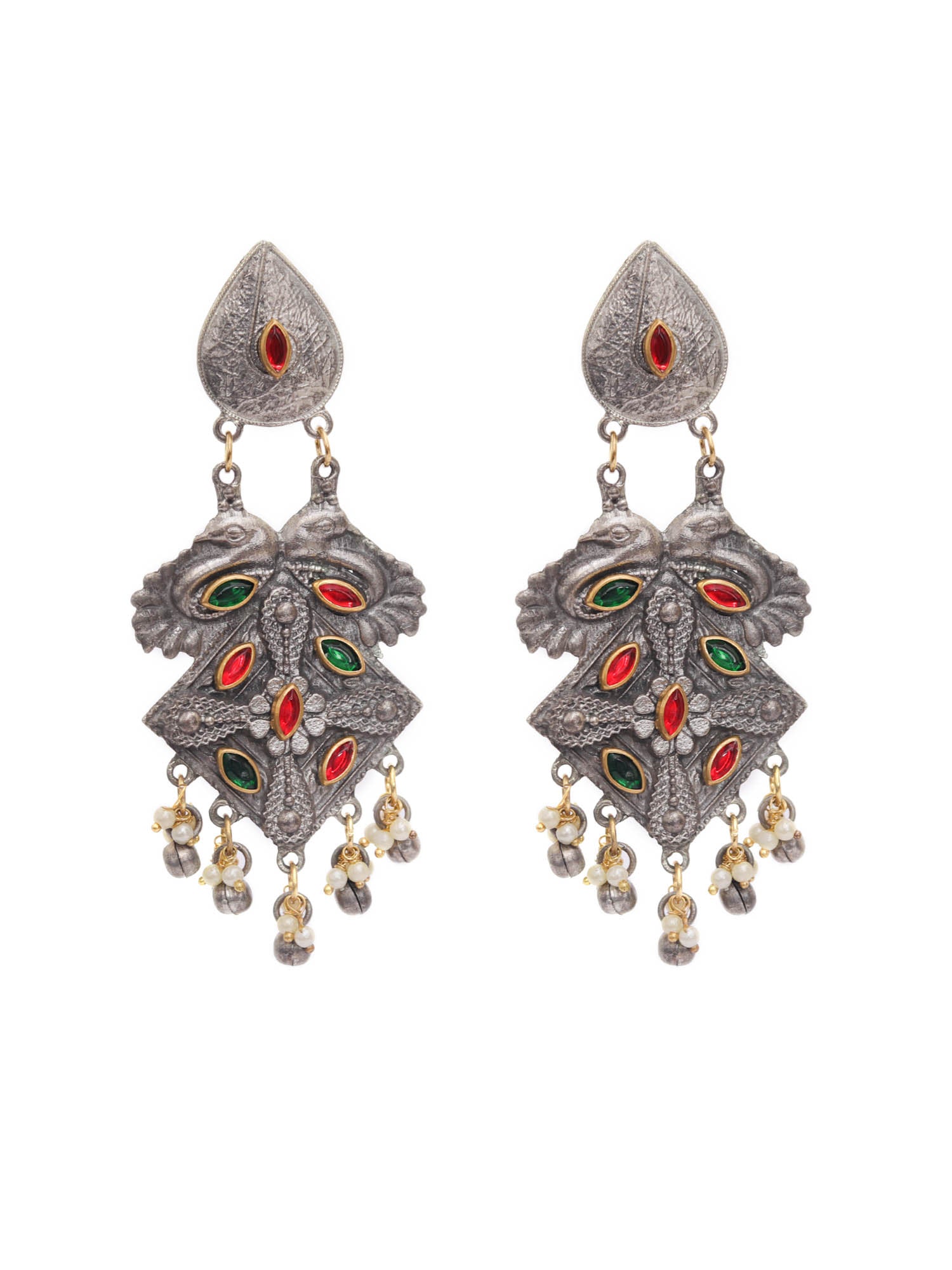 Kemp Red,Green Stones With Pearls,Hanging Type Earrings Design For  Bharatanatyam Dance And Temple Buy Online