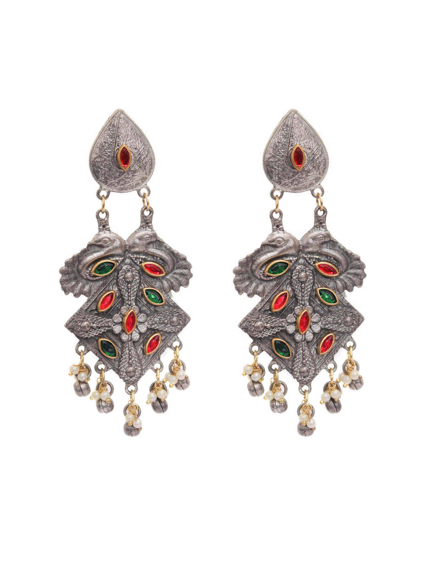 The Red & Green Stone Artistry Earrings