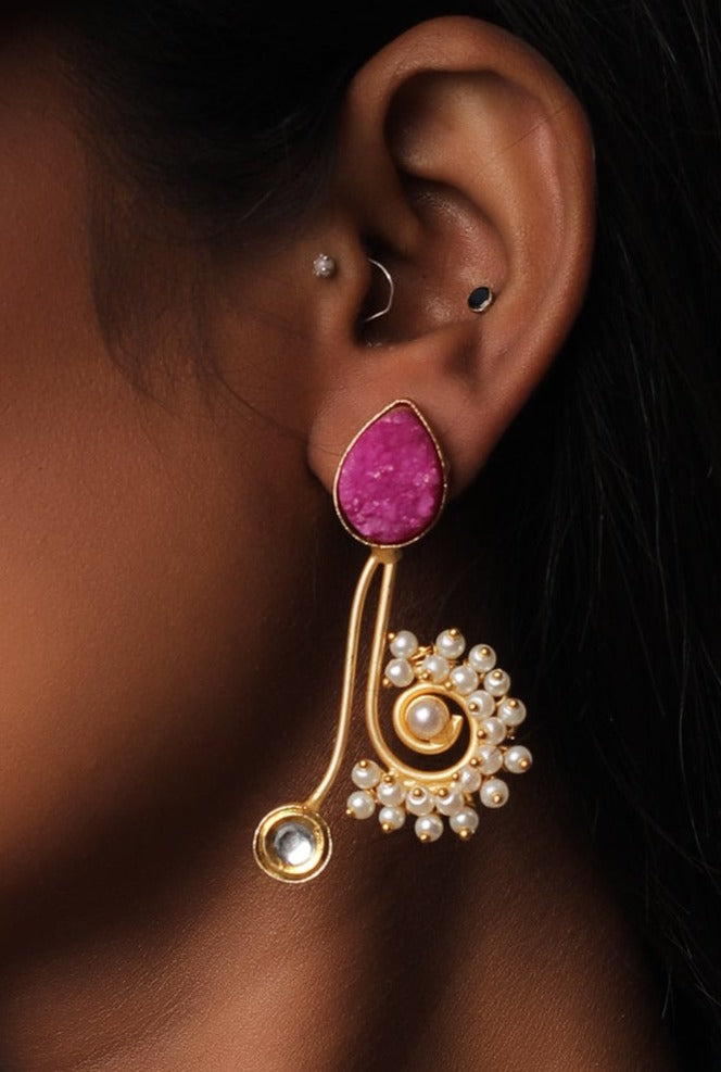The Magenta Ornated Saxophone Earrings