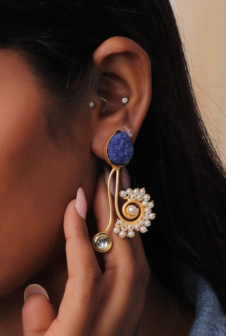 The Blue Ornated Saxophone Earrings