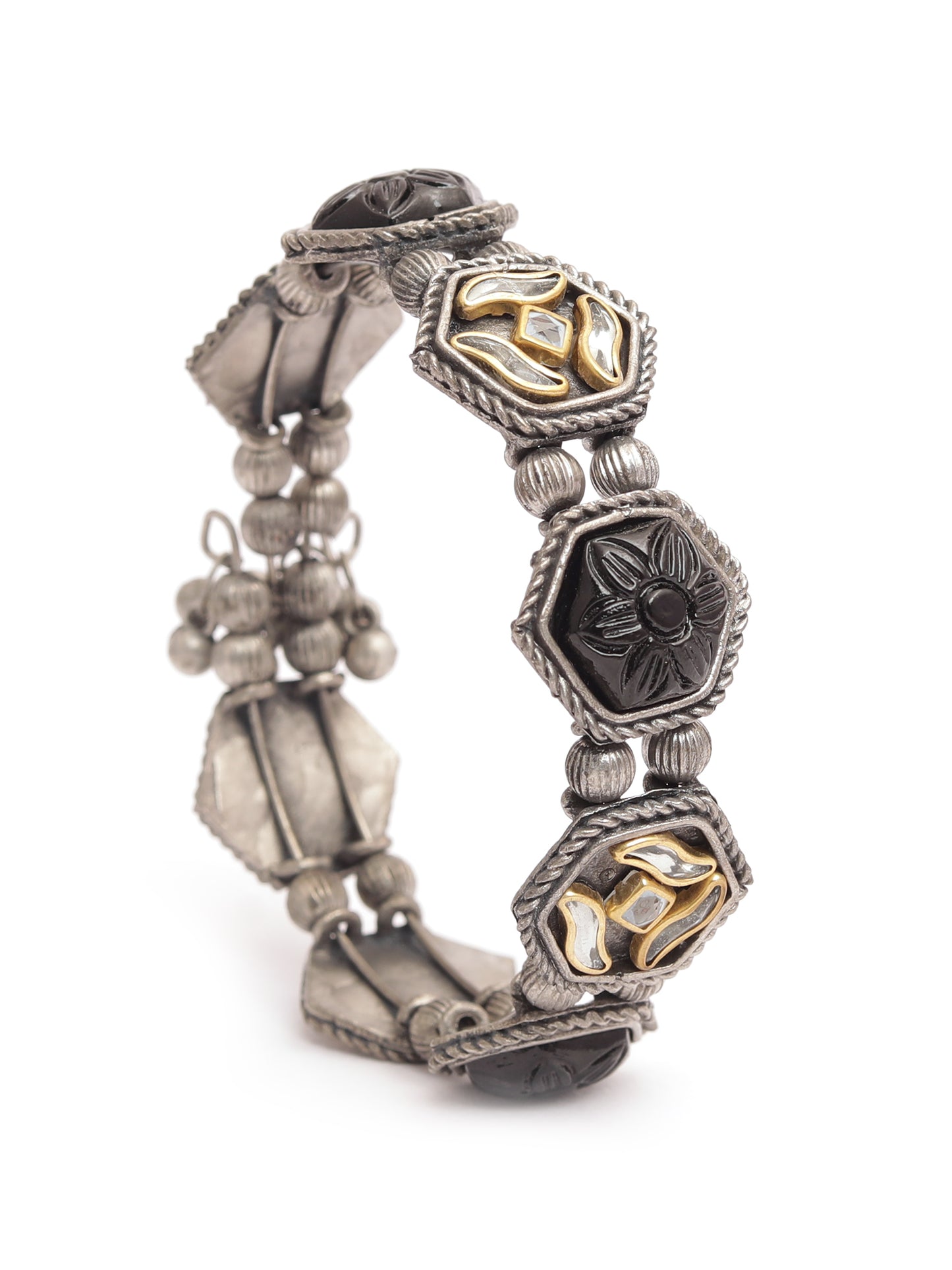 The Sassy Kundan Biscuit Bracelet with Black Stone