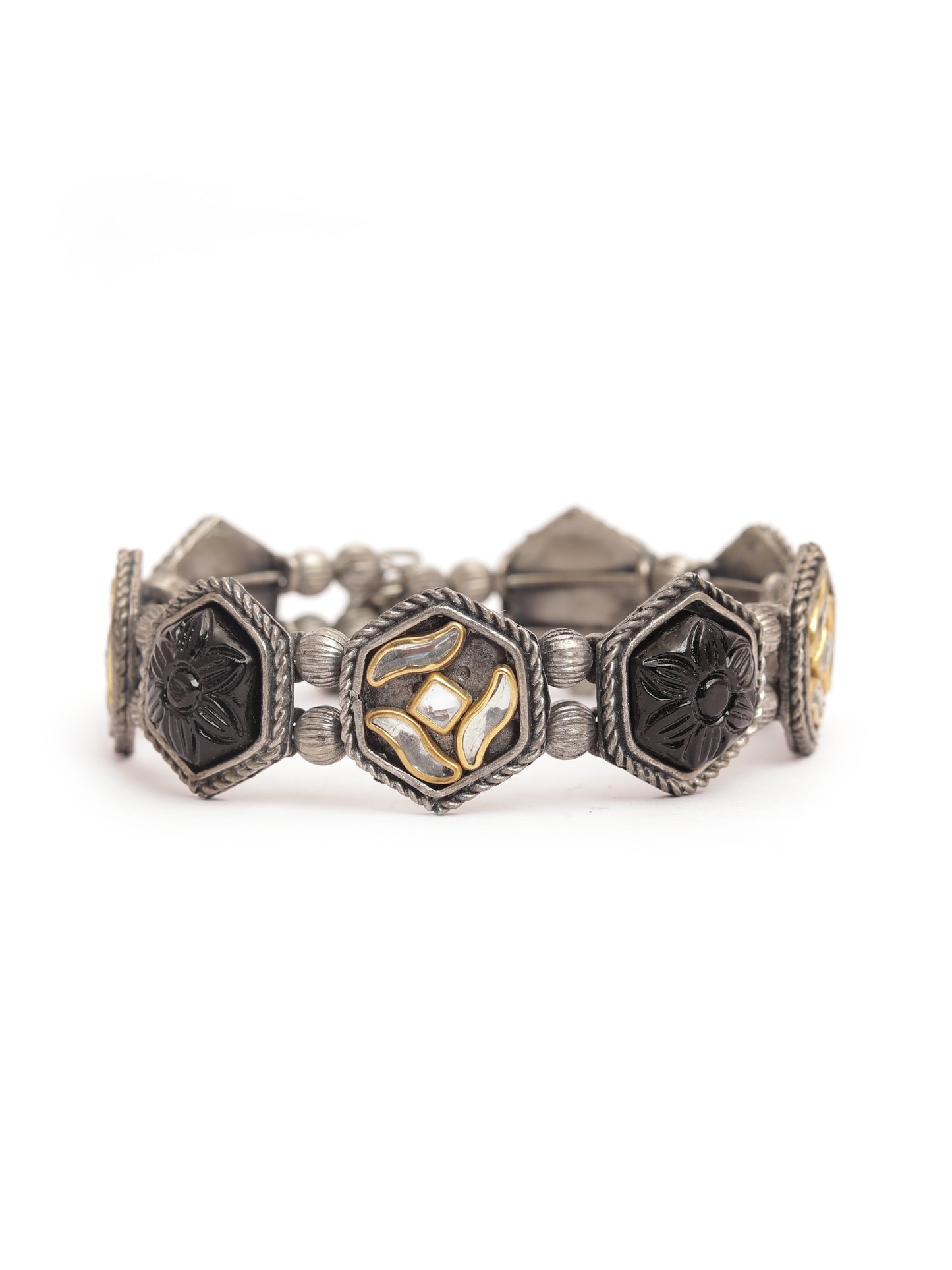 The Sassy Kundan Biscuit Bracelet with Black Stone