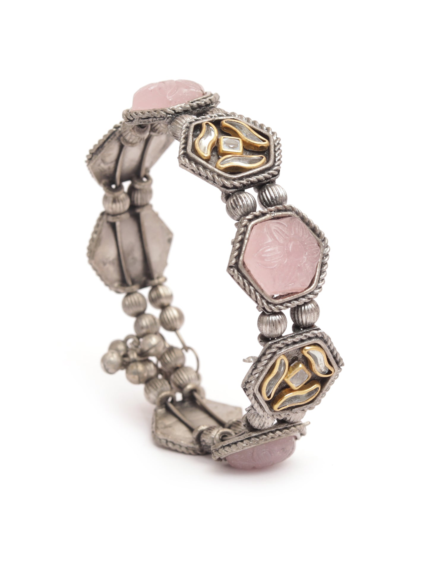 The Sassy Kundan Biscuit Bracelet with Pink Stone