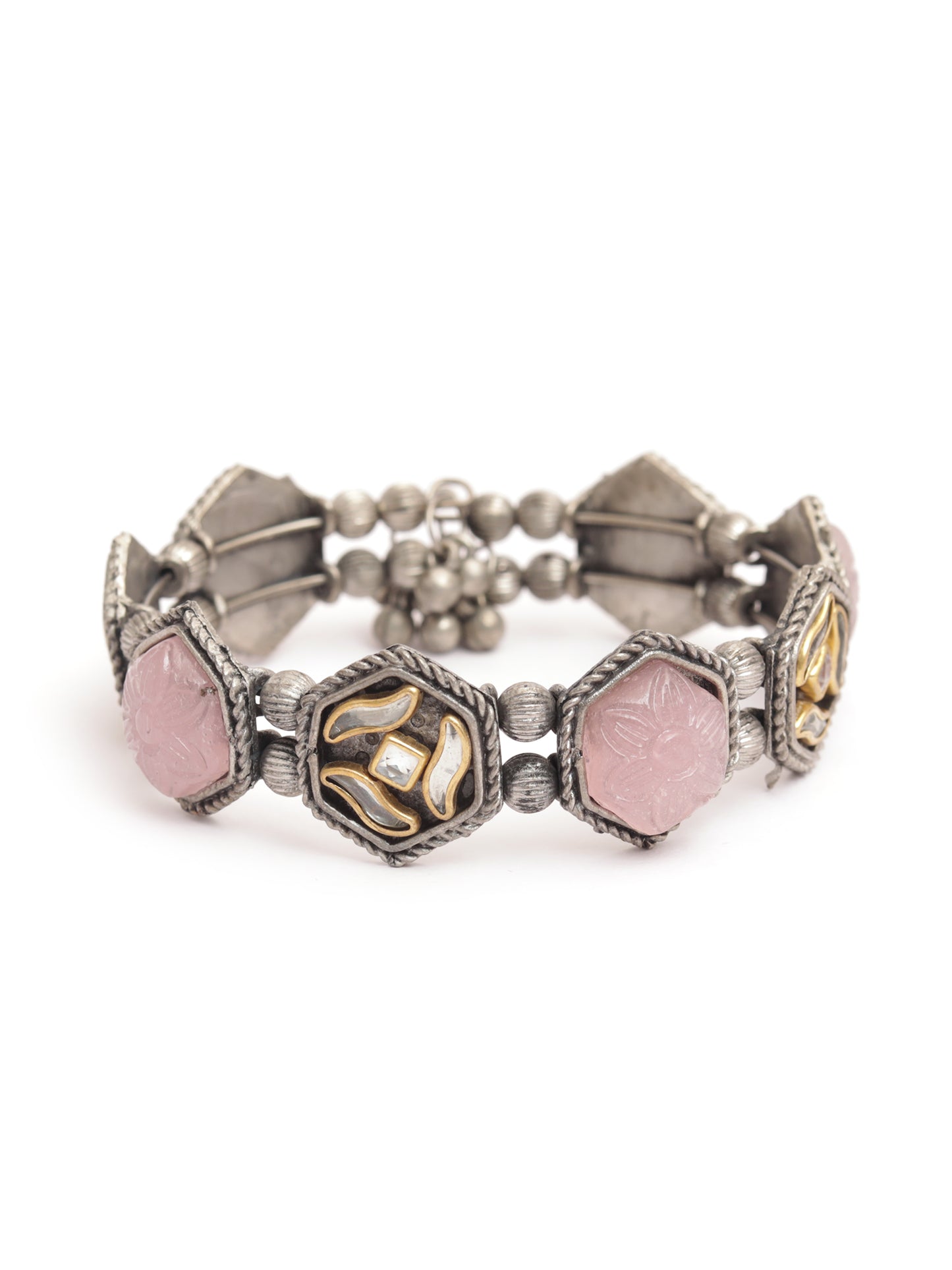 The Sassy Kundan Biscuit Bracelet with Pink Stone