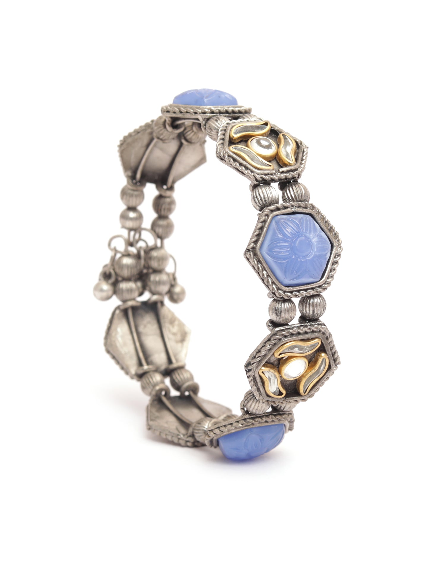 The Sassy Kundan Biscuit Bracelet with Blue Stone