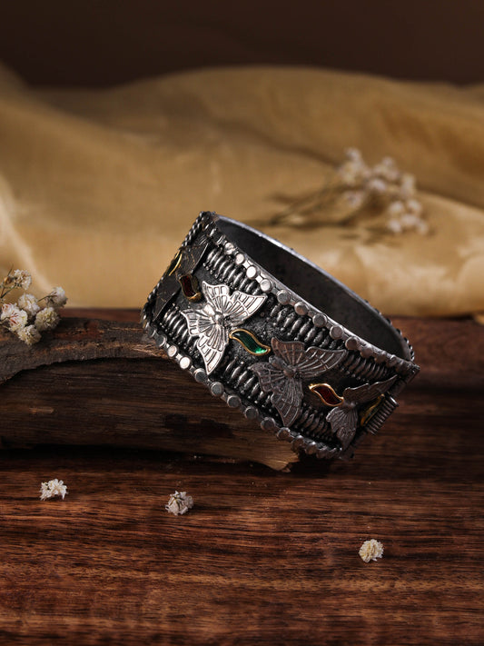 The Metal Streak Butterfly Bracelet in Red & Green Stone