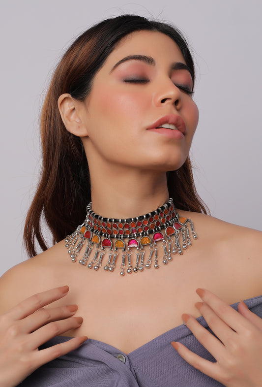 The Starry Constellation Choker in Pink & Orange