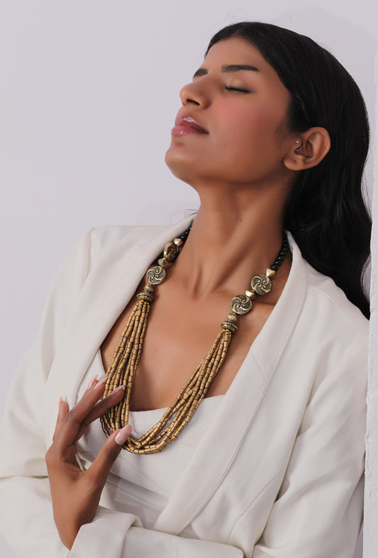 The Multi Layered Cluster Barrel Necklace in Golden