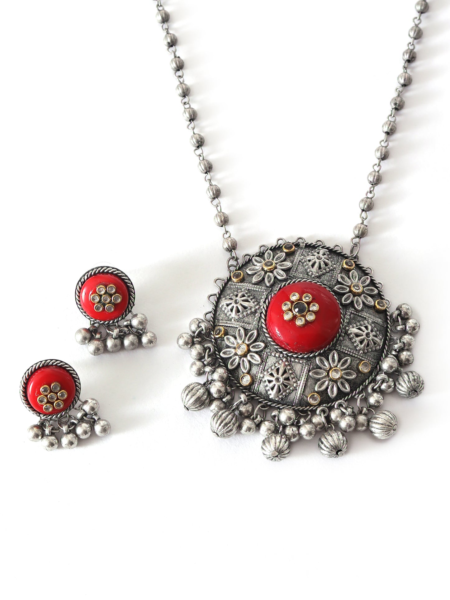 The Treasure Globe Necklace Set in Red Stone