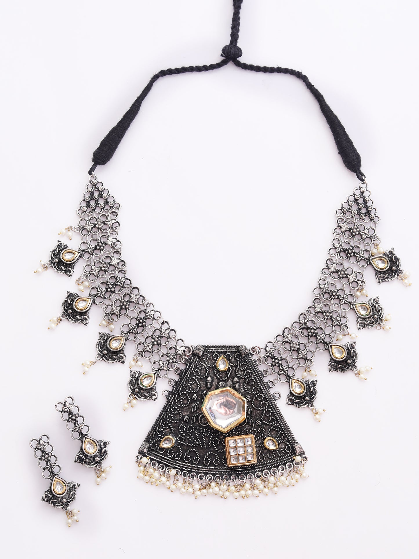 The Metallic Regal Boho Necklace Set in White