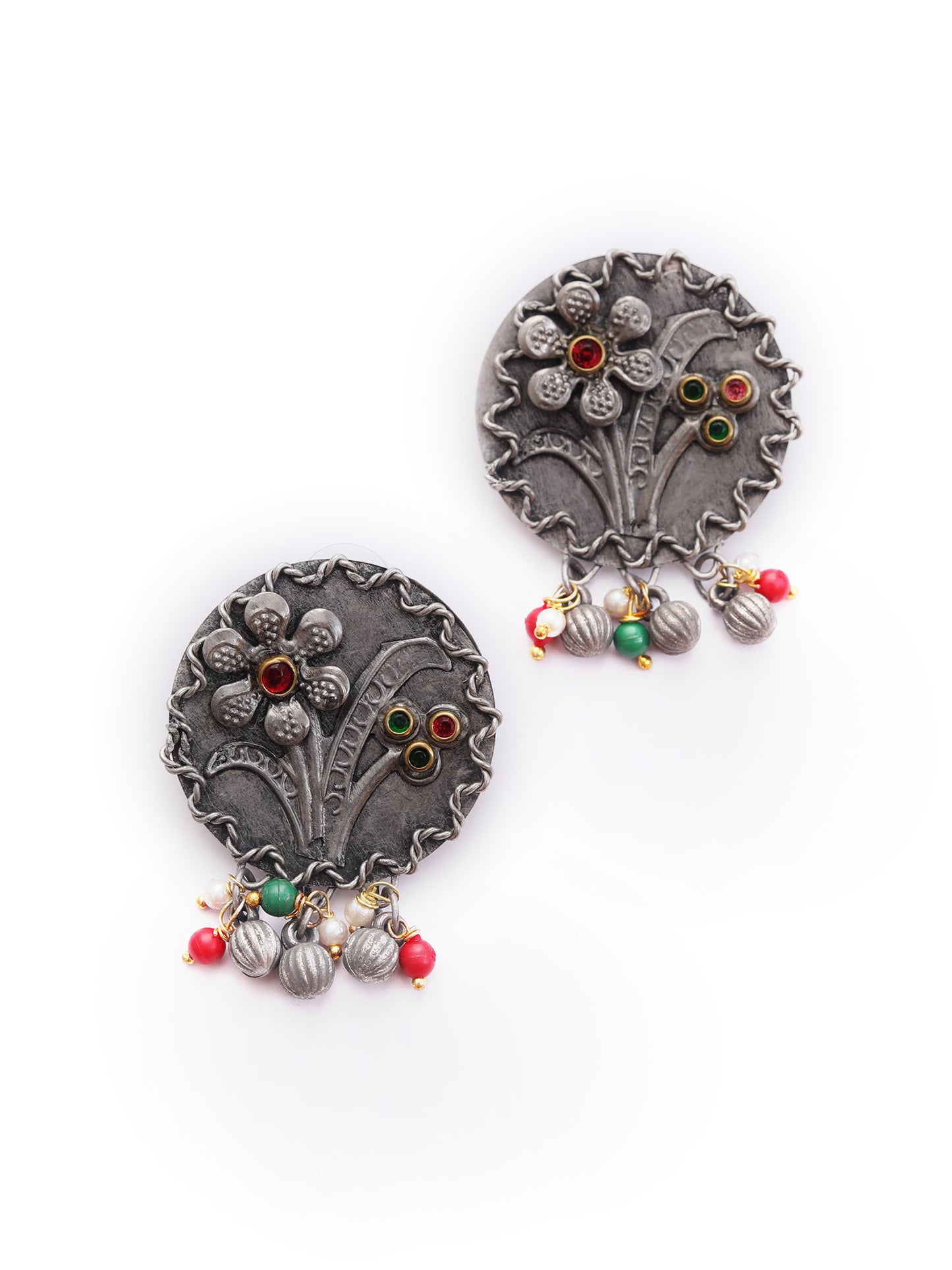 The Dazzled Flower Necklace Set in Red & Green Kundan Stone