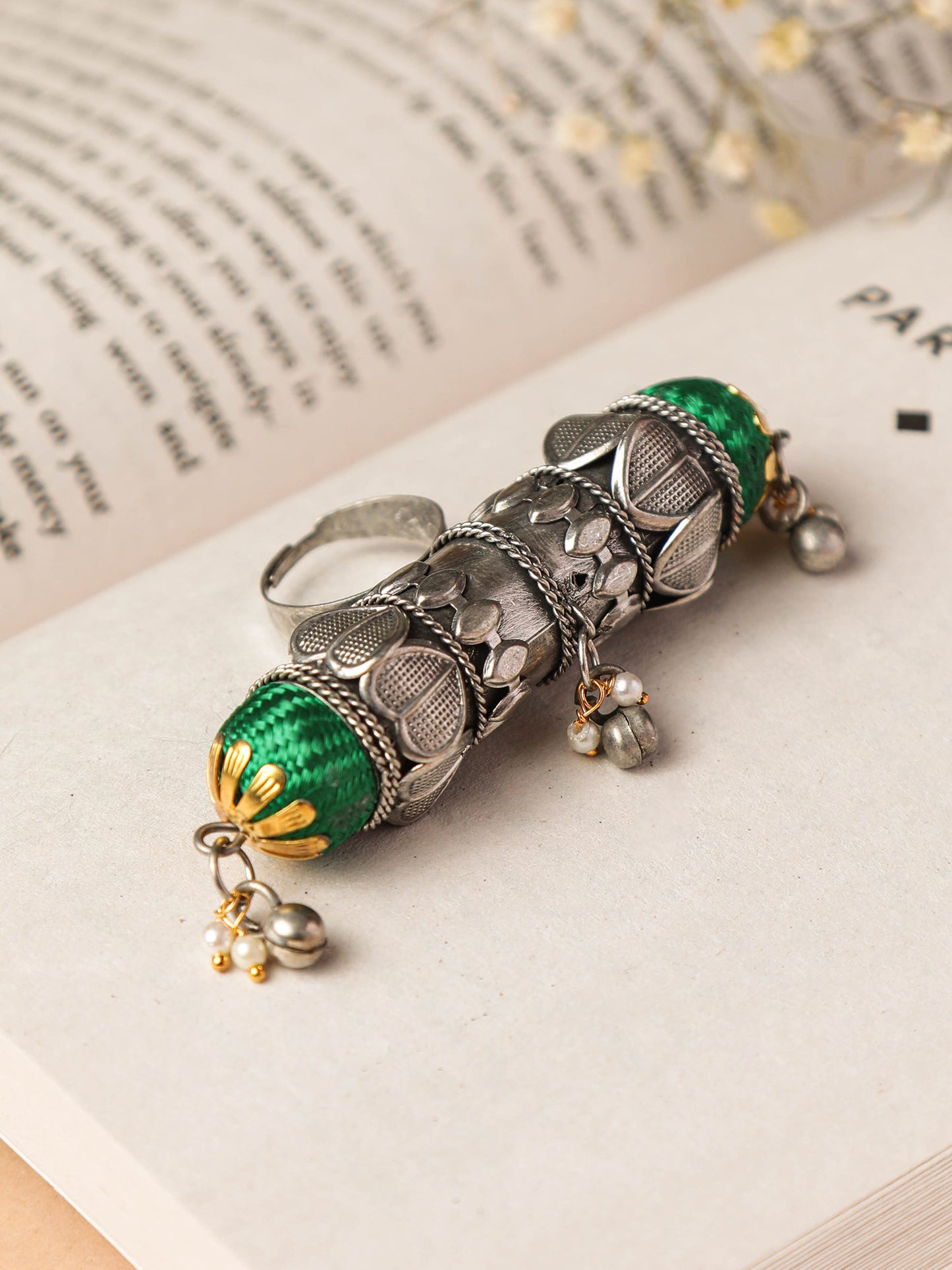 The Green Jewel Caterpillar Ring