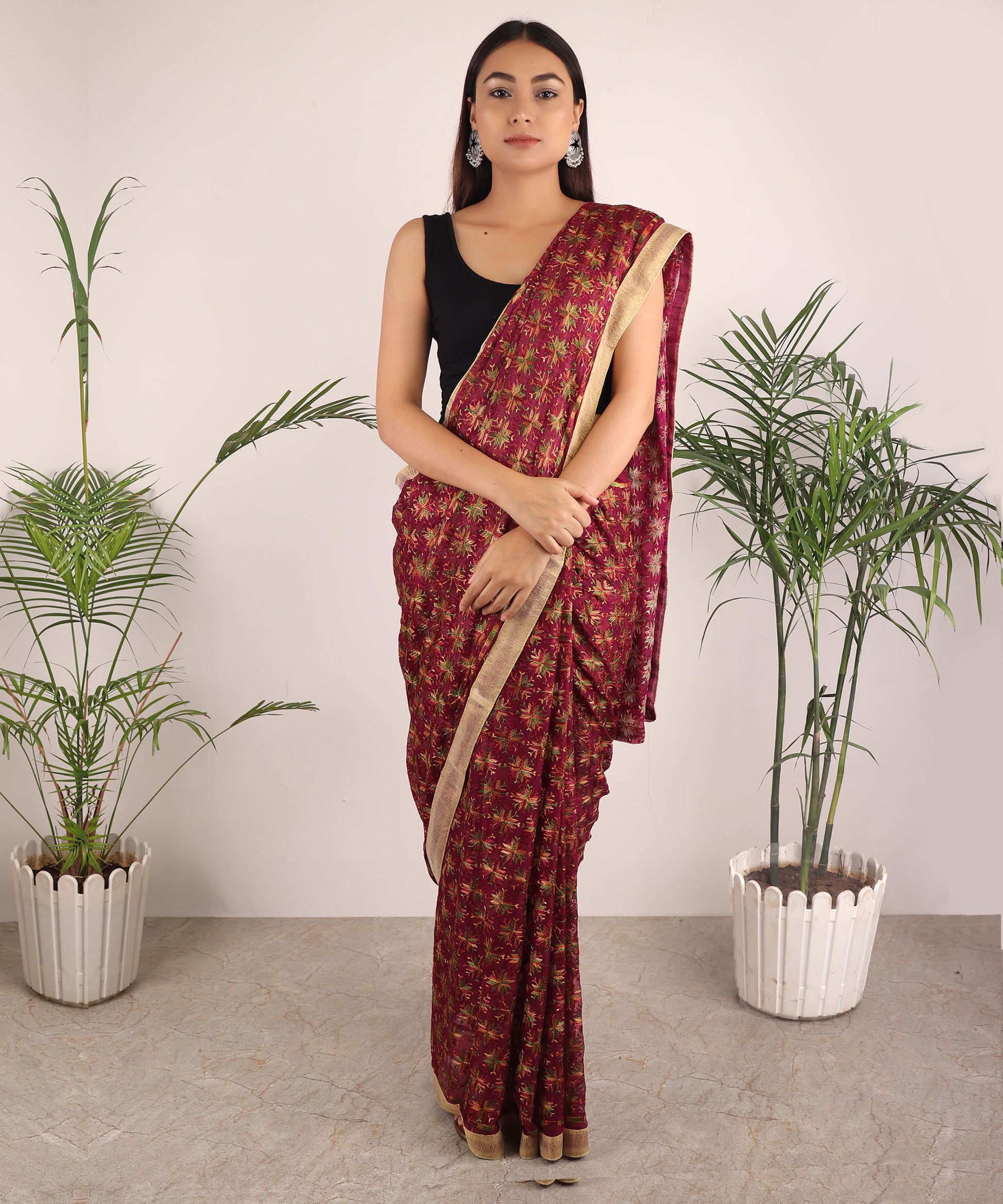 Saree,The Floral Phulkari Saree in Multicolor - Cippele Multi Store