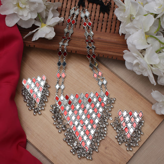 The Red Triffle Mirror Necklace Set