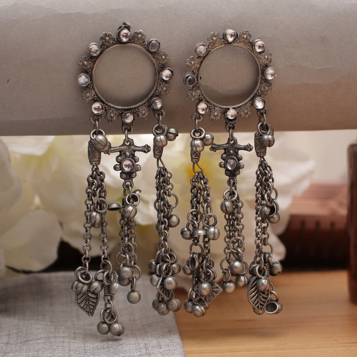 Antique Silver Finish Gracious Inky Trinky Earrings