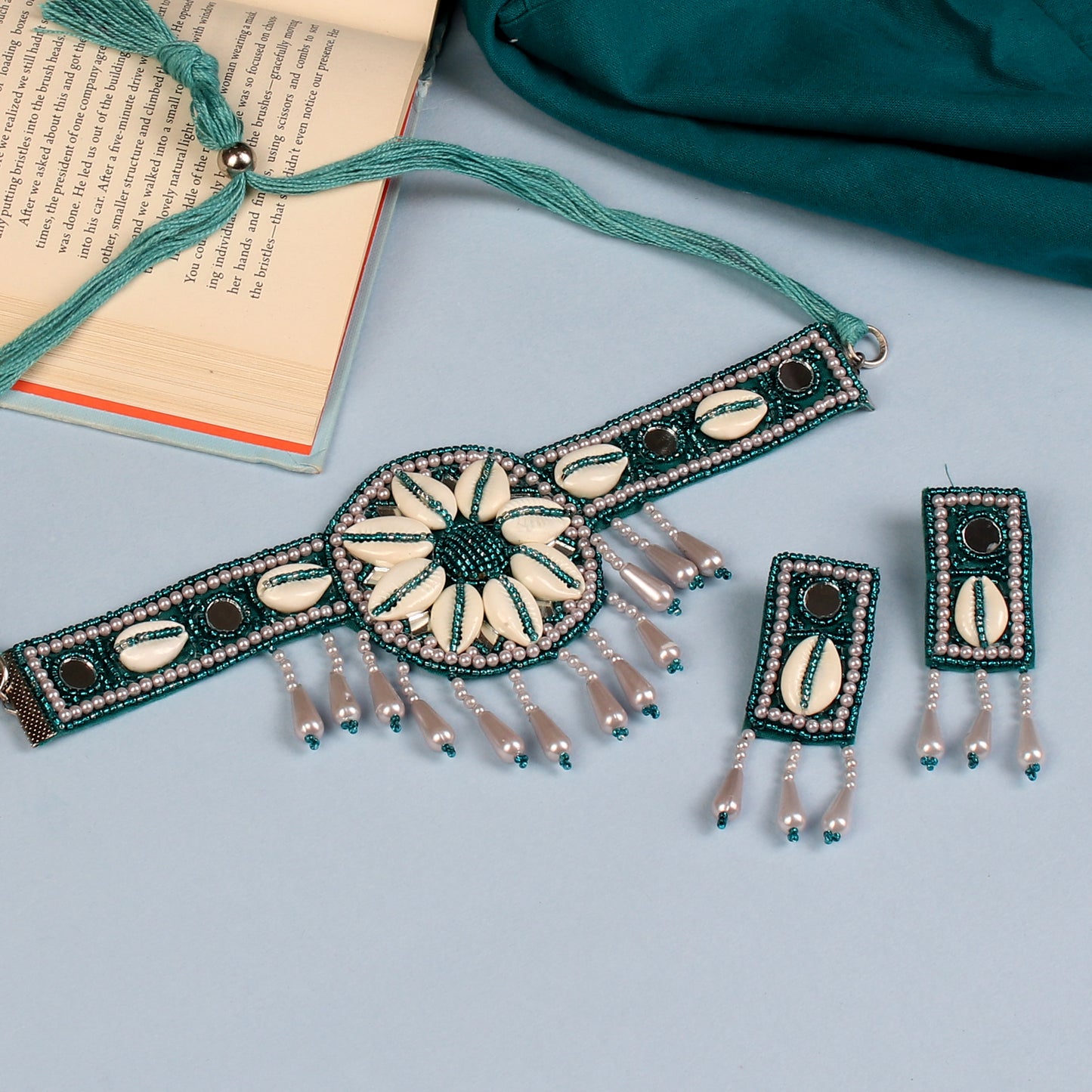 The Cowrie Chakra Choker Set in Green