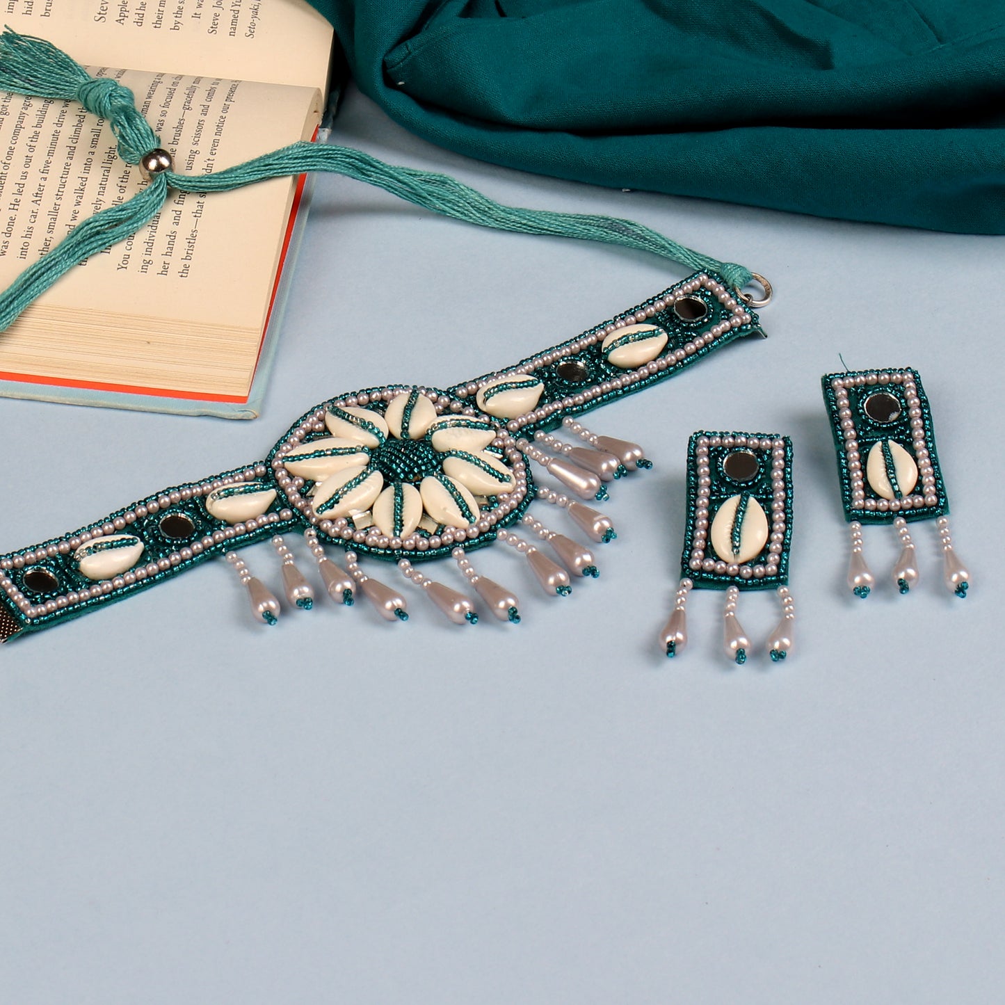 The Cowrie Chakra Choker Set in Green