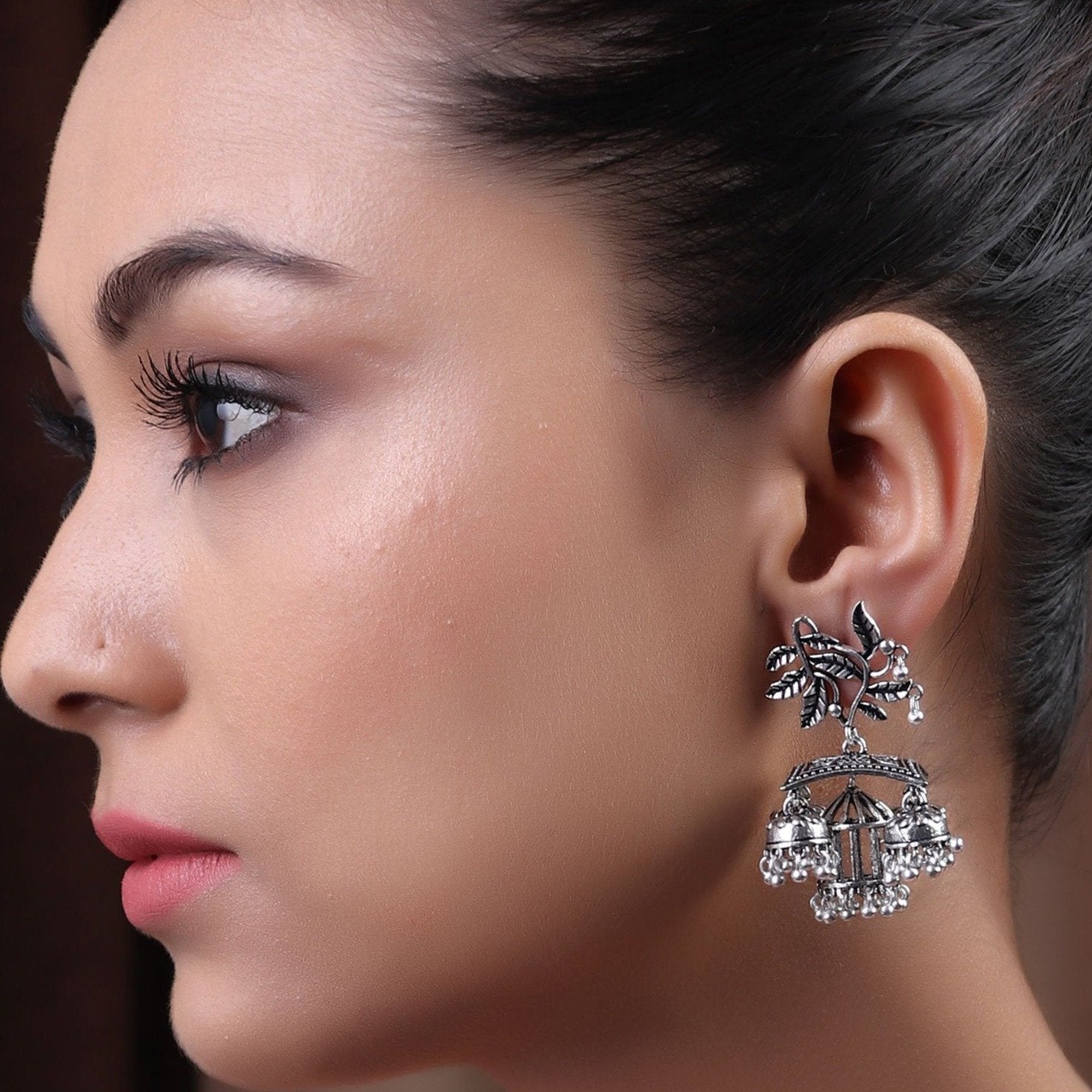 Earrings,The Sparkling Leafy Brass Silver Look Alike Earring - Cippele Multi Store