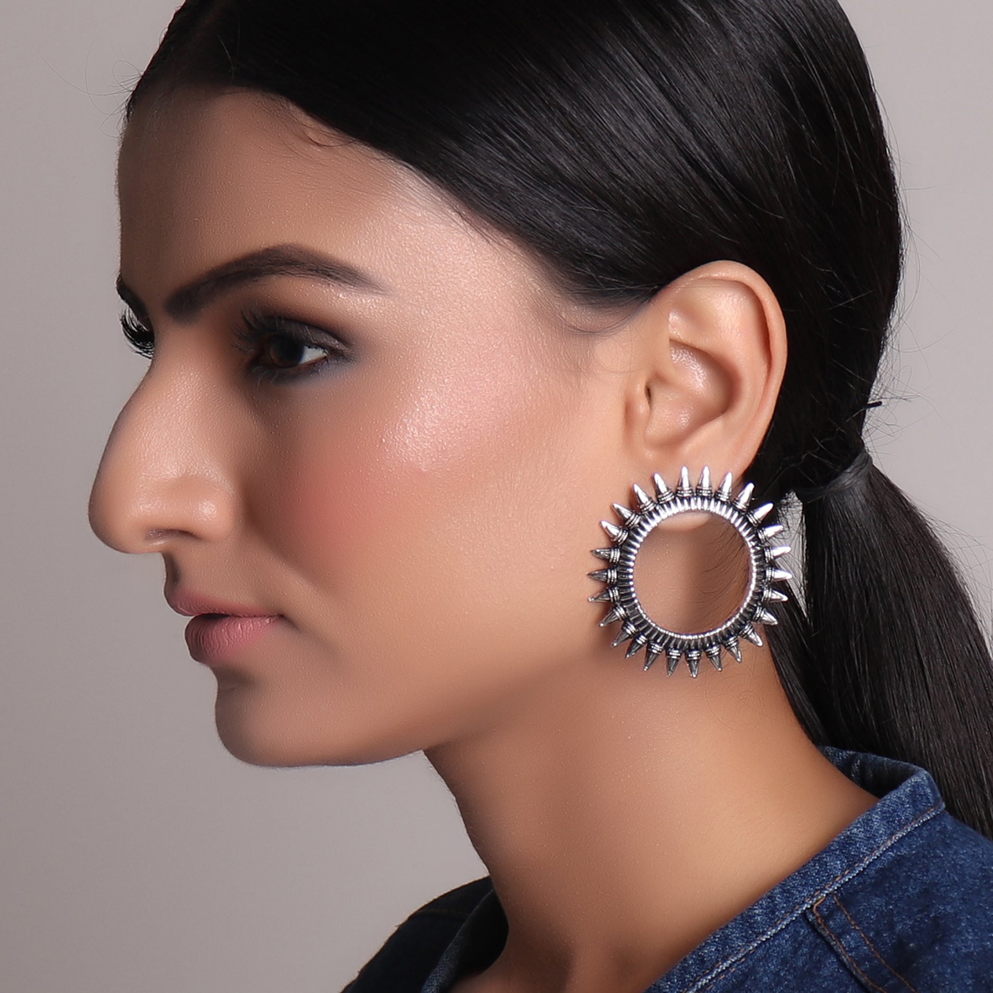 Earrings,Magnificent Moon Studs in Silver - Cippele Multi Store