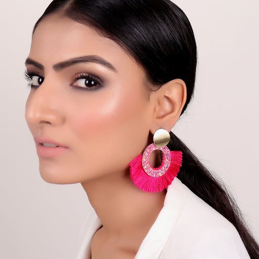 Earrings,Tassel Tryst Earrings in Pink - Cippele Multi Store