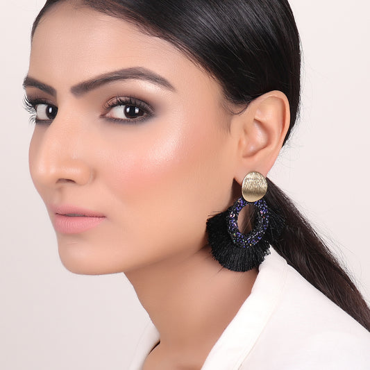 Earrings,Tassel Tryst Earrings in Black - Cippele Multi Store